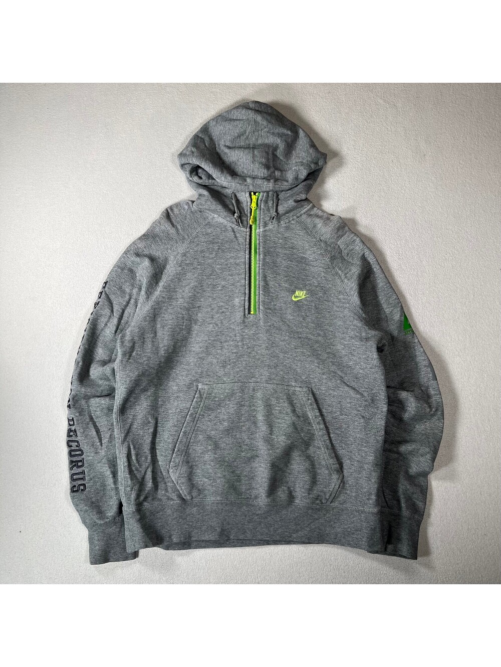 Y2K Nike Grey Half-Zip Hoodie with Neon Green Accents Sz M